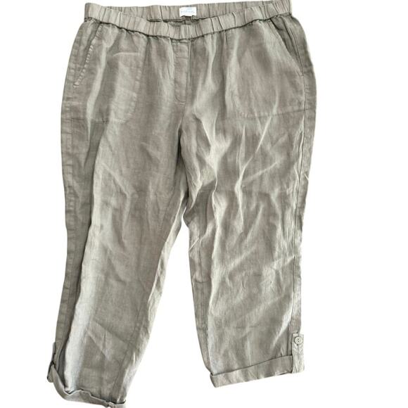 J.Jill Pure Jill Women's Green Garment-Dyed Linen Roll Tab Hem Crop Pant Size 2X - Picture 1 of 6